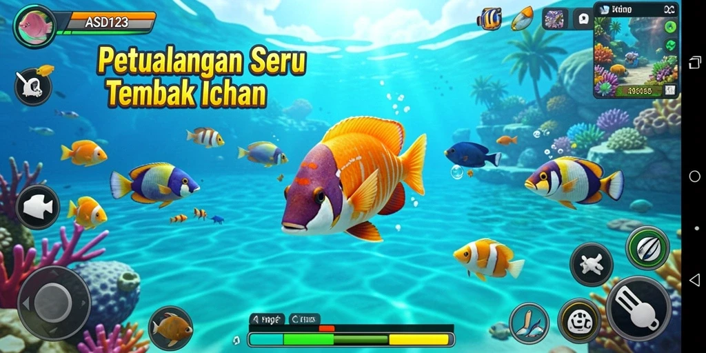 Gameplay seru menembak ikan warna-warni dalam ASD123.