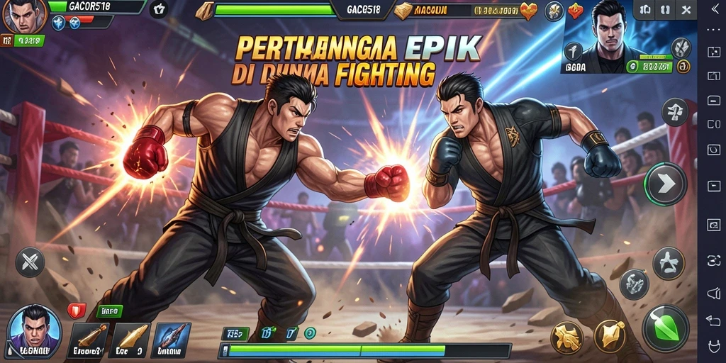 Screenshot GACOR518 dengan pertarungan seru antar karakter.