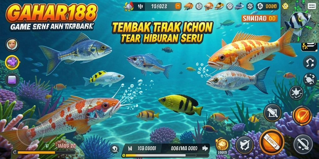 Tampilan gameplay GAHAR188 yang seru saat menembak ikan.