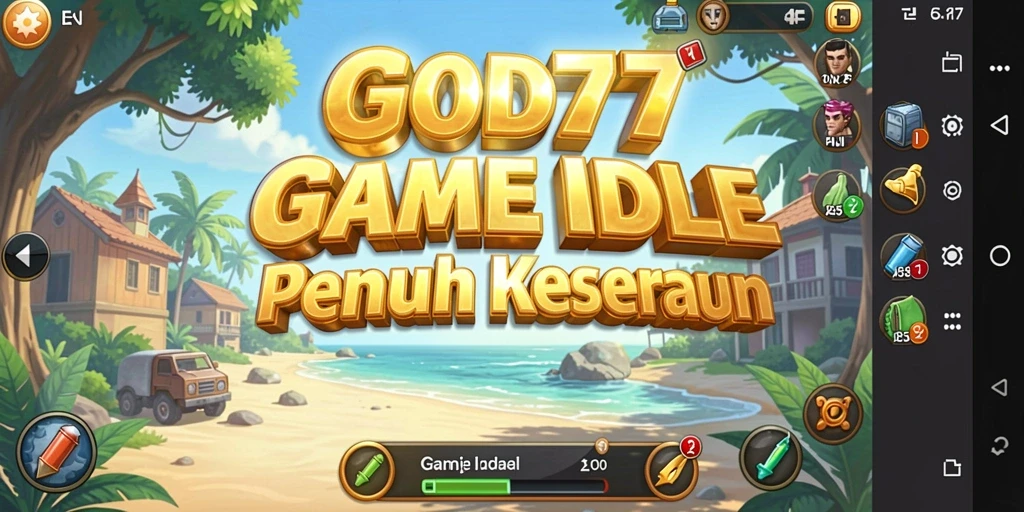 Screenshot gameplay <strong>GOD77</strong> yang menampilkan kemajuan karakter Idle.