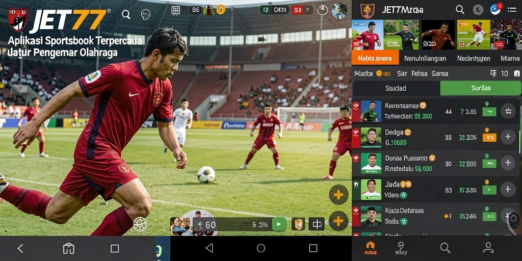 Tangkapan layar utama JET77 menampilkan antarmuka sportsbook yang menarik dan interaktif.