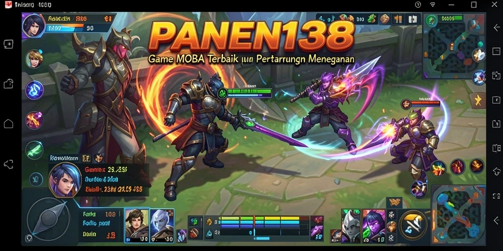 Screenshots menunjukkan aksi pertarungan seru dalam game MOBA.