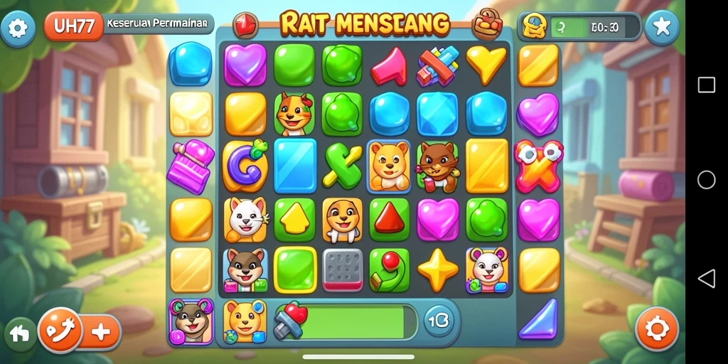 Tampilan gameplay UH77 menampilkan keseruan mencocokkan permata dalam game Match-3.